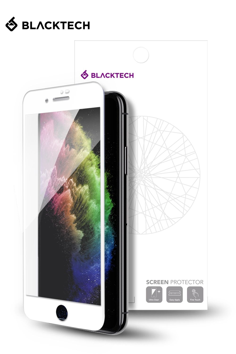 iPhone 7/8 Plus BLACKTECH 9D Full Cover Tempered Glass - White